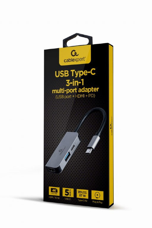 Gembird A-CM-COMBO3-02 dockningsstationer för bärbara datorer Kabel USB 3.2 Gen 1 (3.1 Gen 1) Type-C Silver