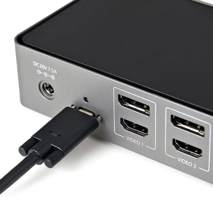 StarTech.com USB-C- och USB-A-dockningsstation - Universal hybriddockningsstation för trippla bildskärmar, DisplayPort och HDMI 4K 60 Hz - 85 W strömförsörjning, 6x USB-hubb, GbE, Ljud - USB 3.1 Gen. 2, 10 Gbit/sek