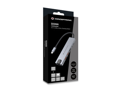 Conceptronic DONN29G dockningsstationer för bärbara datorer Kabel USB 3.2 Gen 2 (3.1 Gen 2) Type-C Grå
