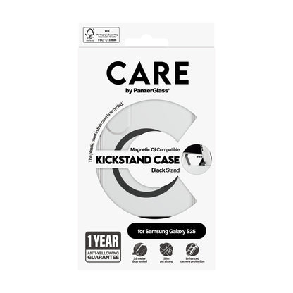 PanzerGlass CARE™ by ® Kickstand Case Transparent w. Qi Samsung Galaxy S25 mobiltelefonfodral Mobilskal