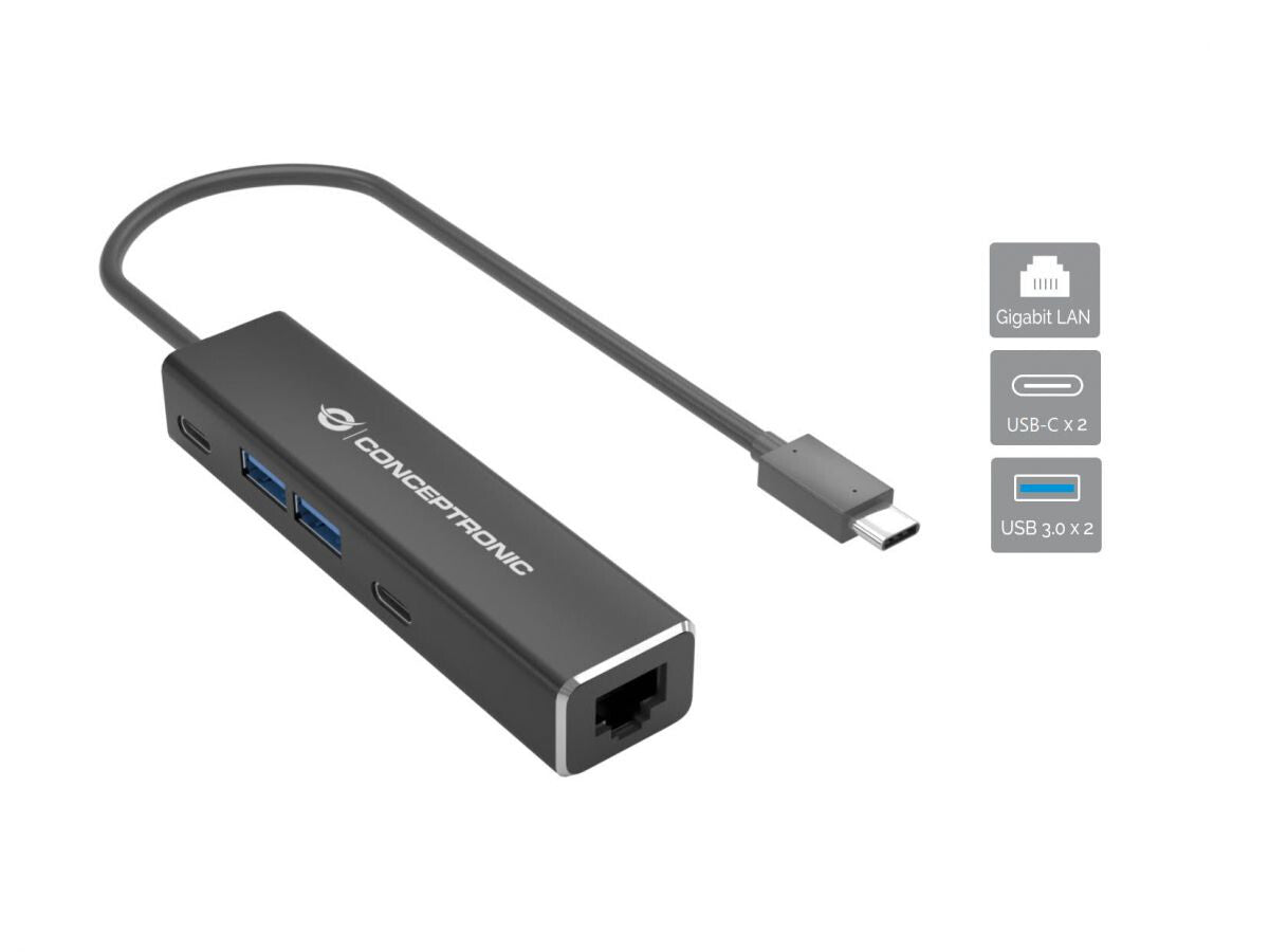Conceptronic ABBY13B dockningsstationer för bärbara datorer Kabel USB 3.2 Gen 1 (3.1 Gen 1) Type-C Grå