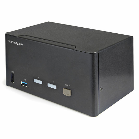 StarTech.com 2-ports DisplayPort KVM-switch för tre skärmar - 4K 60 Hz UHD HDR - Desktop DP 1.2 KVM med 2 portar USB 3.0-hubb (5 Gbit/s) och 4x USB 2.0 HID-portar, ljud - Snabbtangenter för omkoppling - TAA