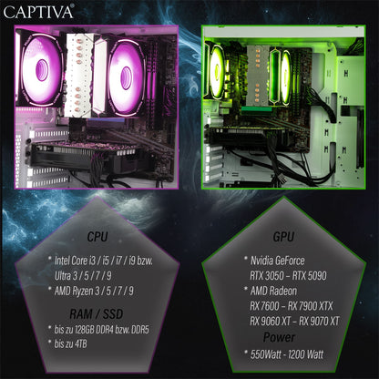 CAPTIVA 94169 persondatorer/arbetsstationer AMD Ryzen™ 7 5700X 32 GB DDR4-SDRAM 1 TB SSD NVIDIA GeForce RTX 5060 Ti Windows 11 Home PC Vit