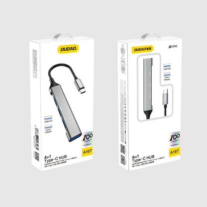 DUDAO A16T 4-in-4 USB-C Hub Kabel USB 3.2 Gen 1 (3.1 Gen 1) Type-C Grå