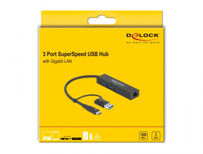 DeLOCK 64149 dockningsstationer för bärbara datorer USB 3.2 Gen 1 (3.1 Gen 1) Type-A + Type-C Svart