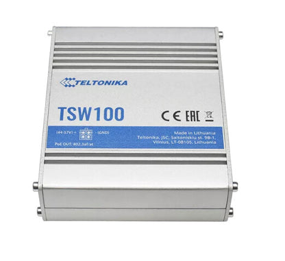 Teltonika TSW100 nätverksswitchar Gigabit Ethernet (10/100/1000) Strömförsörjning via Ethernet (PoE) stöd Blå, Metallisk