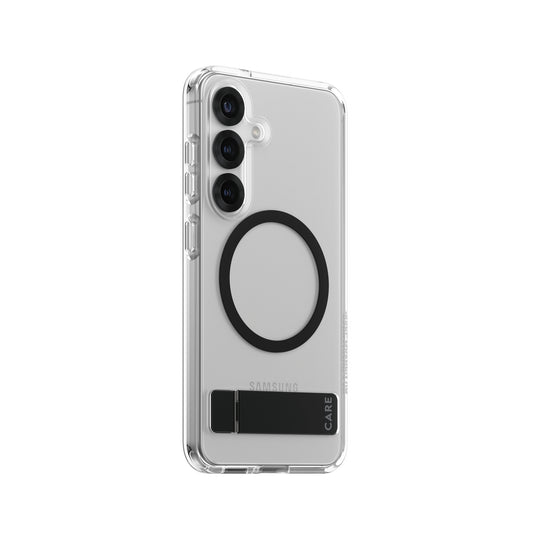 PanzerGlass CARE by ® Feature Case Transparent w. Black Kickstand & Qi Compatible Samsung Galaxy S25 mobiltelefonfodral Omslag
