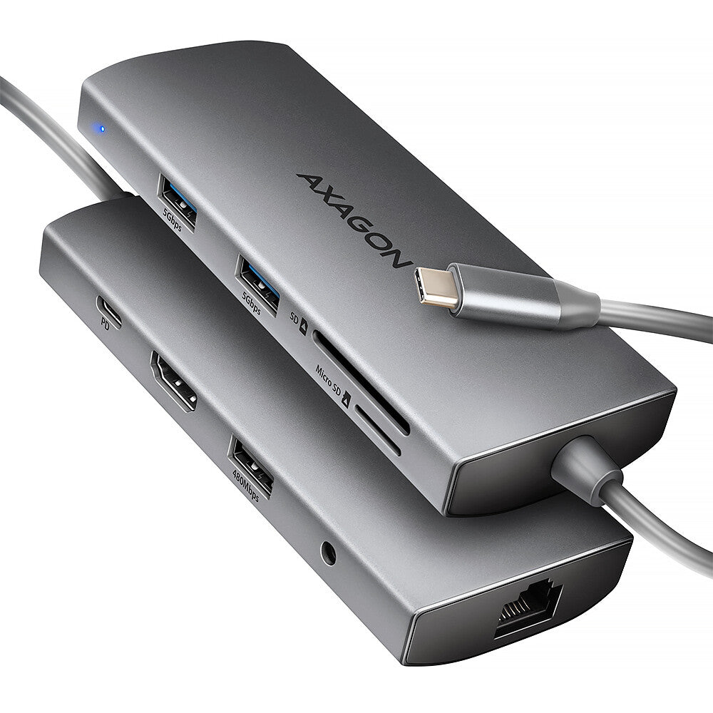 Axagon HMC-8HLSA dockningsstationer för bärbara datorer Kabel USB 3.2 Gen 1 (3.1 Gen 1) Type-C Grå
