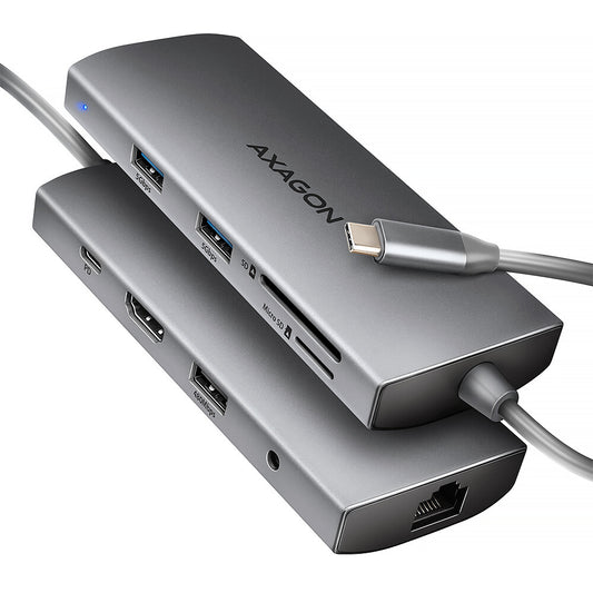 Axagon HMC-8HLSA dockningsstationer för bärbara datorer Kabel USB 3.2 Gen 1 (3.1 Gen 1) Type-C Grå