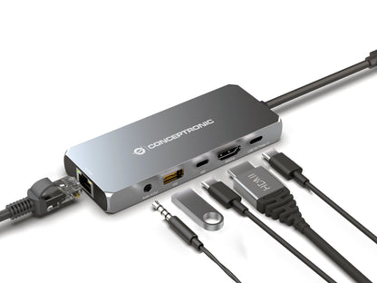 Conceptronic DONN22G dockningsstationer för bärbara datorer Kabel USB 3.2 Gen 2 (3.1 Gen 2) Type-C Grå