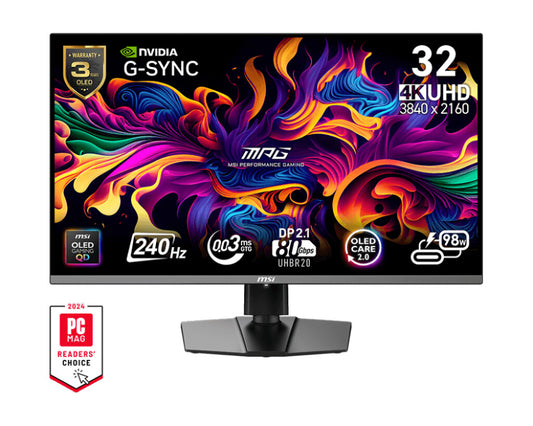 MSI MPG 322URX QD-OLED platta pc-skärmar 80 cm (31.5") 3840 x 2160 pixlar 4K Ultra HD Svart