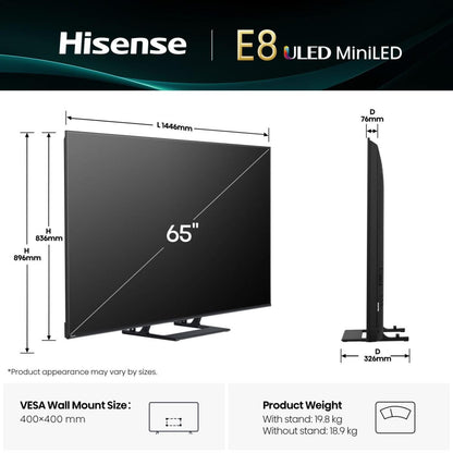 Hisense 65E8Q 165,1 cm (65") 4K Ultra HD Smart-TV Wi-Fi Svart, Grå 600 cd/m²