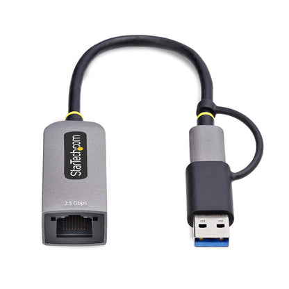 StarTech.com 2,5 GbE USB-C till Ethernet-adapter med USB-A-konverterare, NBASE-T NIC, USB 3.0 Type-C 2,5/1G-nätverk med flera hastigheter, Thunderbolt-kompatibel, Windows och Mac