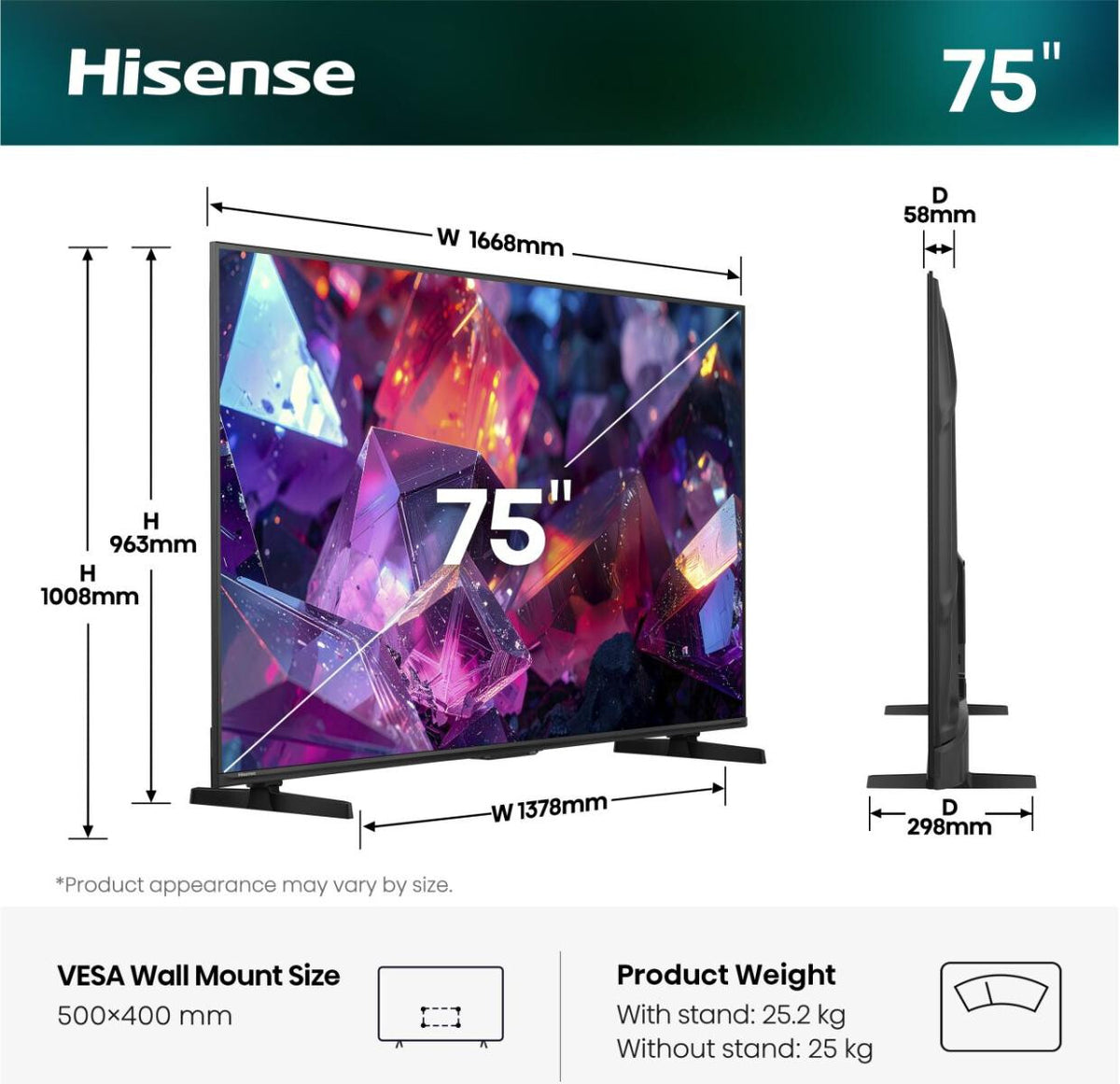Hisense 20018370 TV-apparat 190,5 cm (75") 4K Ultra HD Smart-TV Wi-Fi