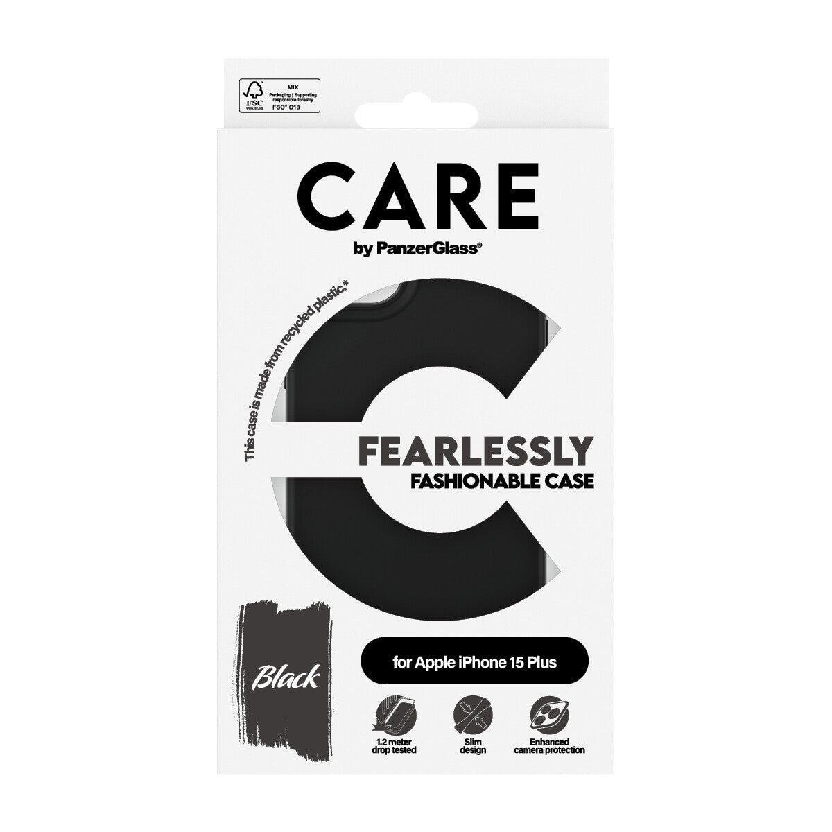 PanzerGlass CARE by ® Fashionable Case Black iPhone 15 Plus mobiltelefonfodral Omslag Svart