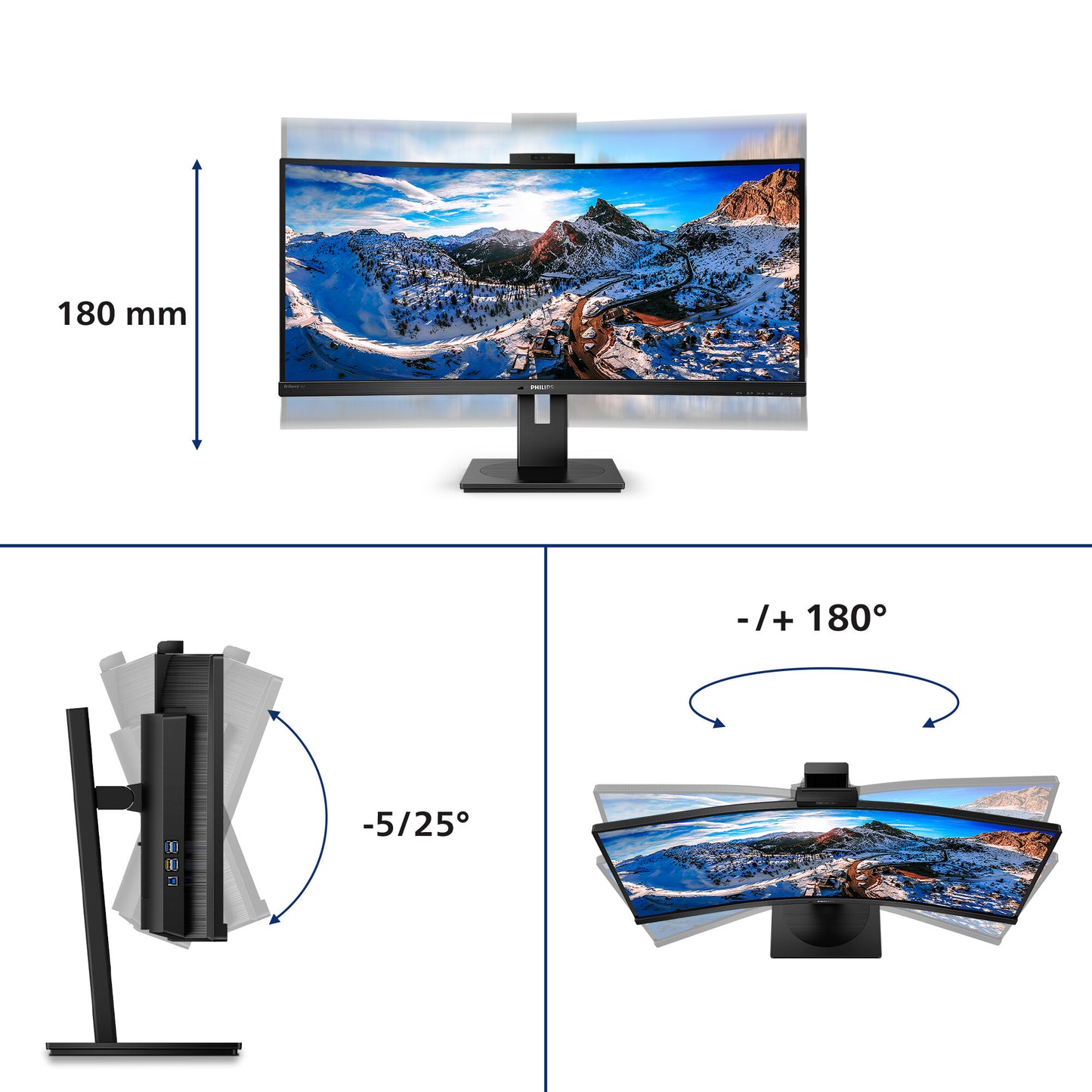 Philips P Line 346P1CRH/00 LED display 86,4 cm (34") 3440 x 1440 pixlar UltraWide Quad HD Svart