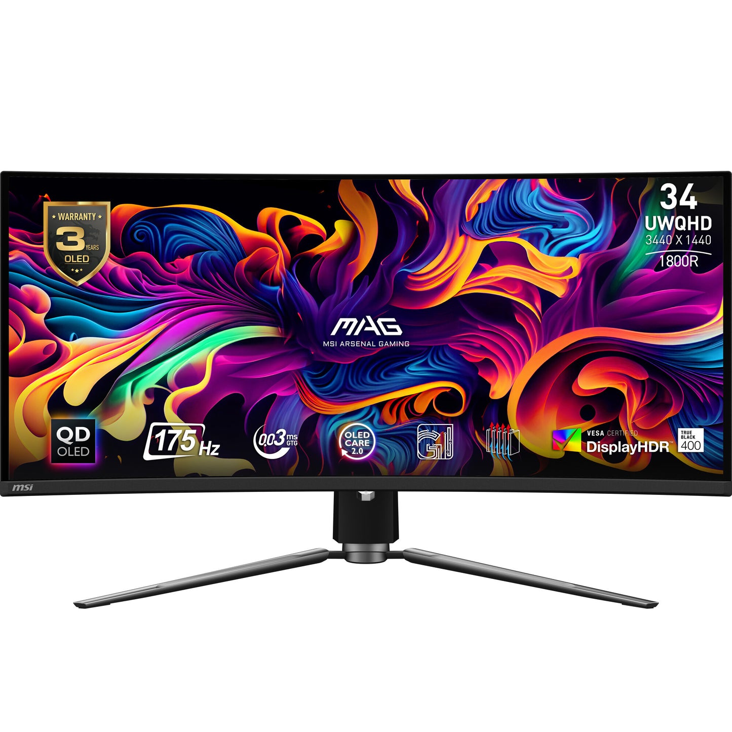 MSI MAG 341CQPDE QD-OLED platta pc-skärmar 86,4 cm (34") 3440 x 1440 pixlar UltraWide Quad HD Svart