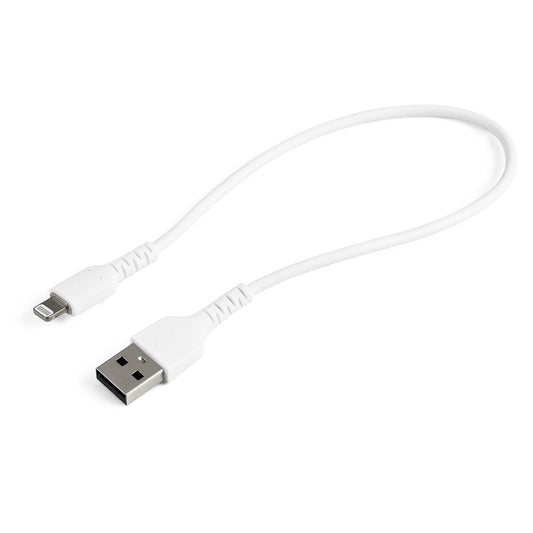 StarTech.com 30cm tålig, vitt USB-A till Blixtkabel - Hård, tålig aramifiber USB typ A till Blixtladdare/synkron strömsladd - Apple MFi-certifierad iPad/iPhone 12