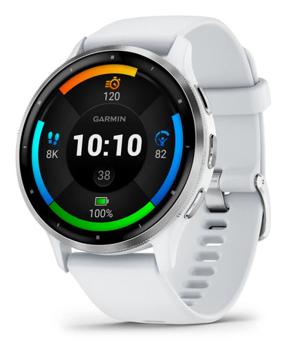 Garmin Venu 3 3,56 cm (1.4") AMOLED 45 mm Digital 454 x 454 pixlar Pekskärm Silver, Vit Wi-Fi GPS