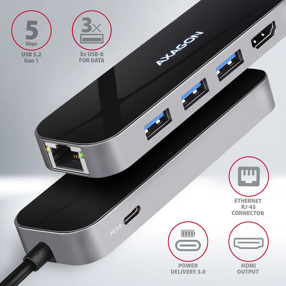 Axagon HMC-6GL dockningsstationer för bärbara datorer Kabel USB 3.2 Gen 1 (3.1 Gen 1) Type-C Svart, Grå