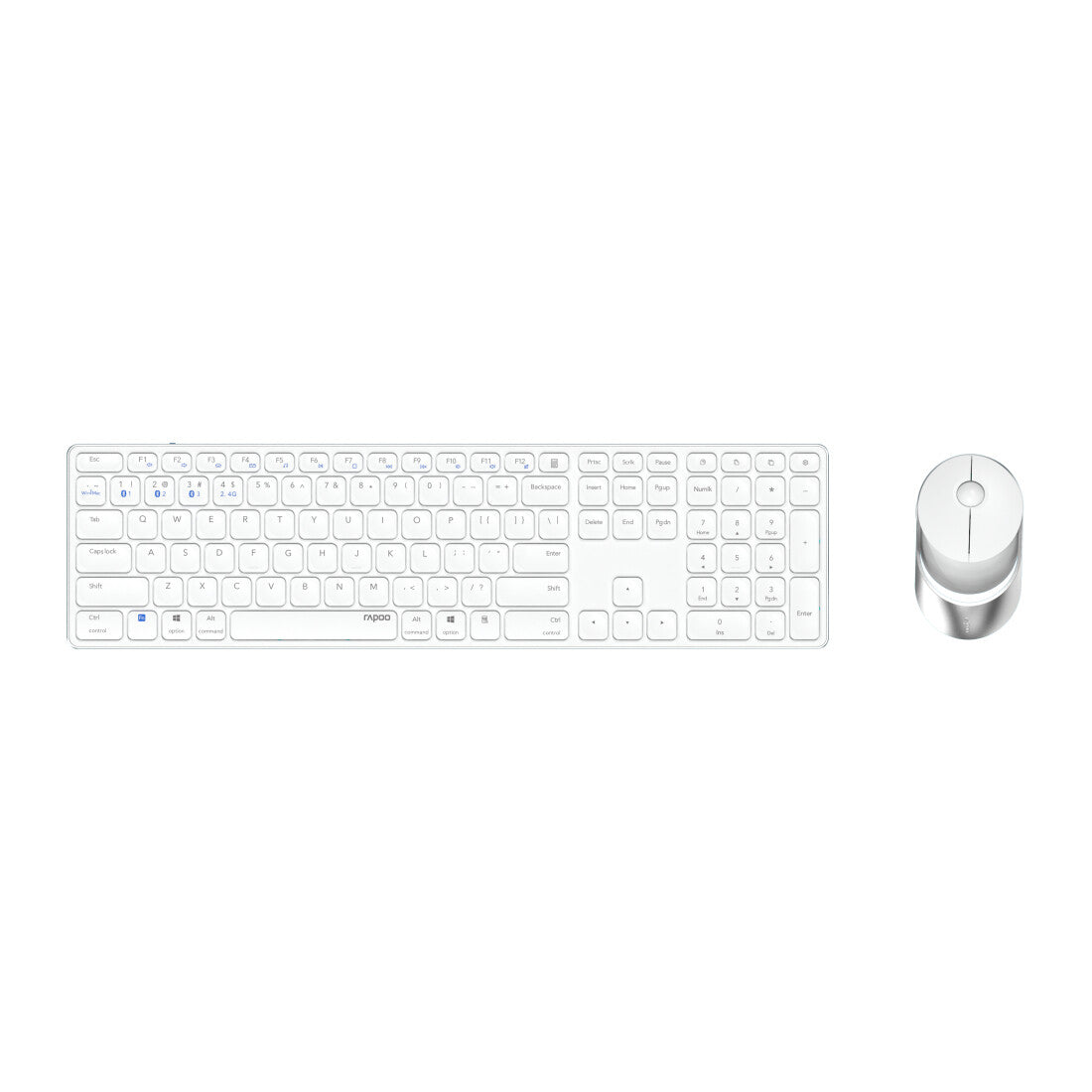 Rapoo 9850M tangentbord Mus inkluderad Hem Trådlös RF + Bluetooth QWERTZ tyska Vit