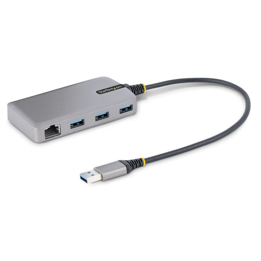 StarTech.com USB-hubb med 3 portar och Ethernet - 3x USB-A-portar - Gigabit Ethernet (RJ-45) - USB 3.0 5 Gbps - Bussdriven - 30 cm lång kabel - Bärbar USB-hubbadapter för bärbar dator med GbE