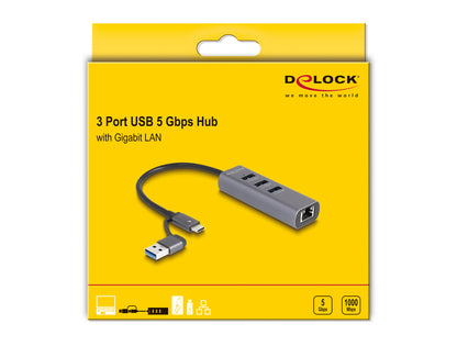 DeLOCK 64282 dockningsstationer för bärbara datorer Kabel USB 3.2 Gen 1 (3.1 Gen 1) Type-C Grå