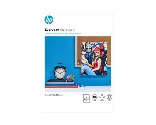 HP Everyday Photo-papper, glättat, 200 g/m2, A4 (210 x 297 mm), 100 ark