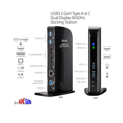 CLUB3D USB3.2 Gen1 Type A or C Dual Display 4K60Hz Docking Station