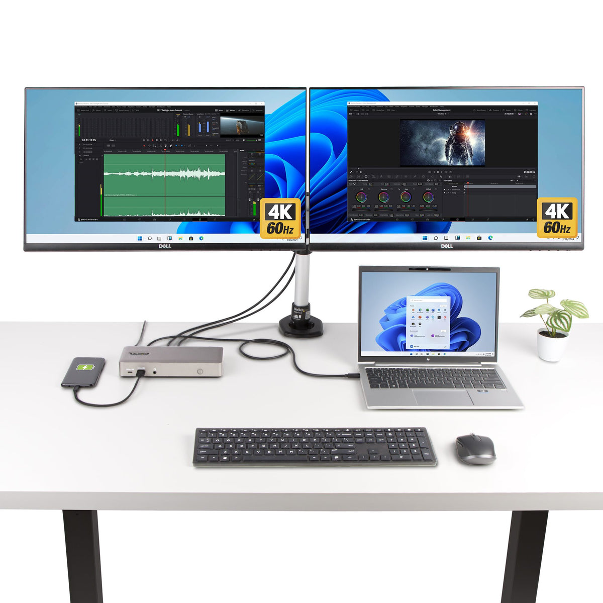 StarTech.com USB4-dockningsstation för tre bildskärmar, 4K 60 Hz HDMI eller DisplayPort, 100 W laddning av bärbar dator, 2,5 GbE, USB-C-dockningsstation för flera bildskärmar, drivrutinsfri