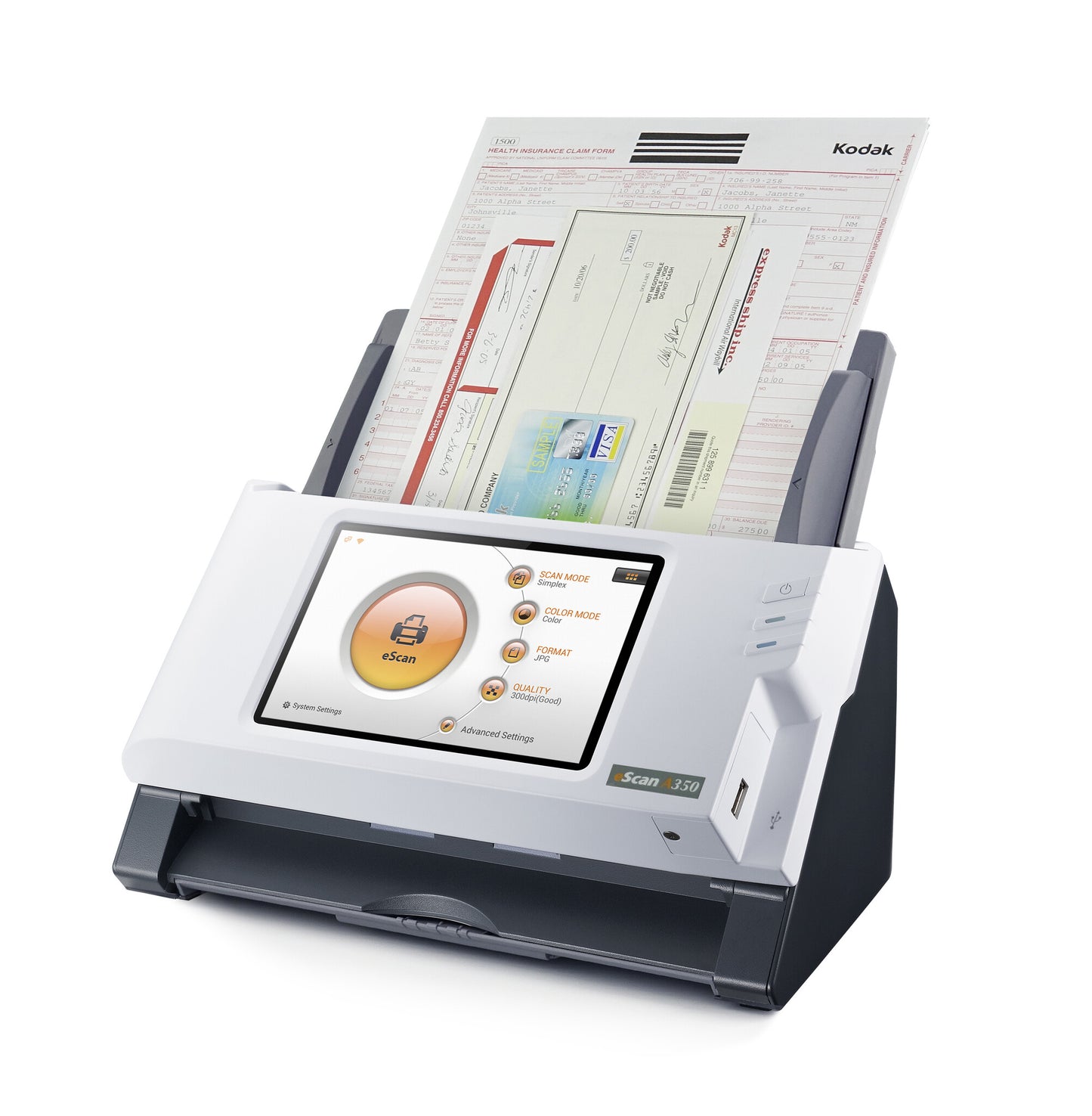 Plustek eScan A350 Essential ADF-skanner 600 x 600 DPI A4 Svart, Vit