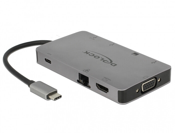 DeLOCK 87735 dockningsstationer för bärbara datorer Kabel USB 3.2 Gen 1 (3.1 Gen 1) Type-C Grå