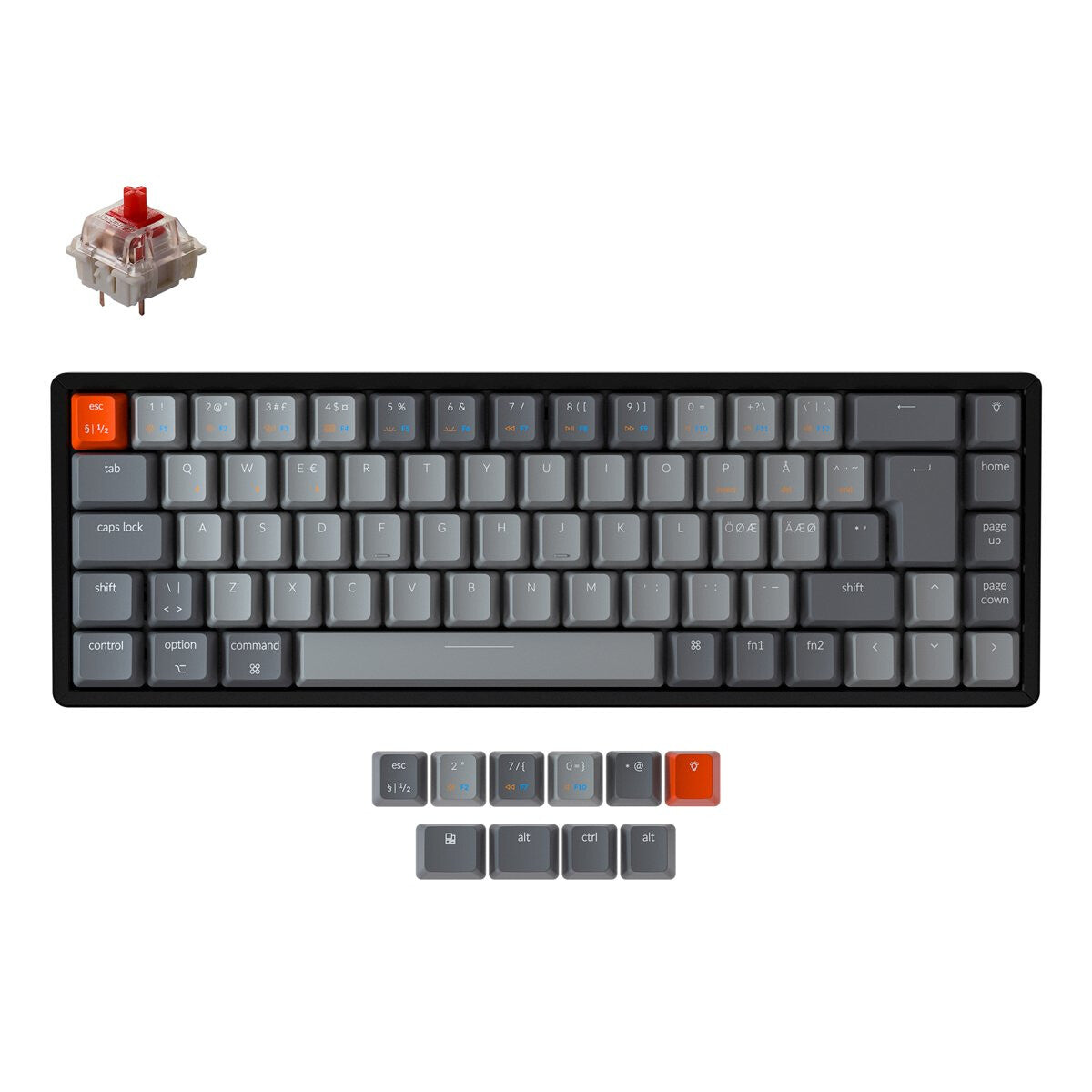 Keychron K6 tangentbord Universal USB + Bluetooth QWERTY Nordic Svart, Grå, Orange