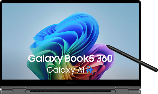 Samsung Galaxy Book5 360 NP754QHA-KA2DE bärbara datorer Intel Core Ultra 5 228V Hybrid (2-i-1) 39,6 cm (15.6") Pekskärm Full HD 32 GB LPDDR5x-SDRAM 512 GB SSD Wi-Fi 7 (802.11be) Windows 11 Pro tyska Grå