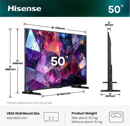 Hisense 50E7S PRO 127 cm (50") 4K Ultra HD Smart-TV Wi-Fi Svart 350 cd/m²