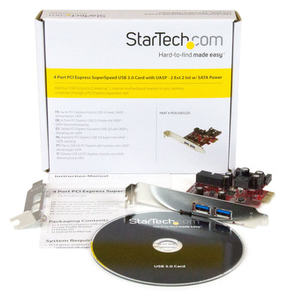 StarTech.com PCI Express USB 3.0-kort med 4 portar - 2 externa, 2 interna - SATA-ström