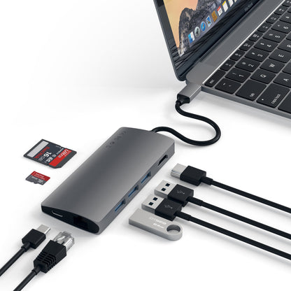 Satechi Multi-Port Adapter V2 Dock st. USB 3.2 Gen 1 (3.1 Gen 1) Type-C Grå