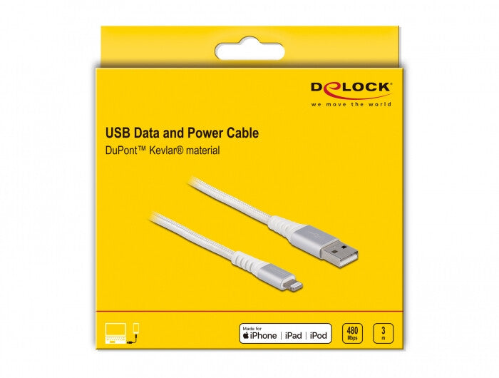 DeLOCK 83003 mobiltelefonkablar Silver, Vit 3 m USB A Lightning