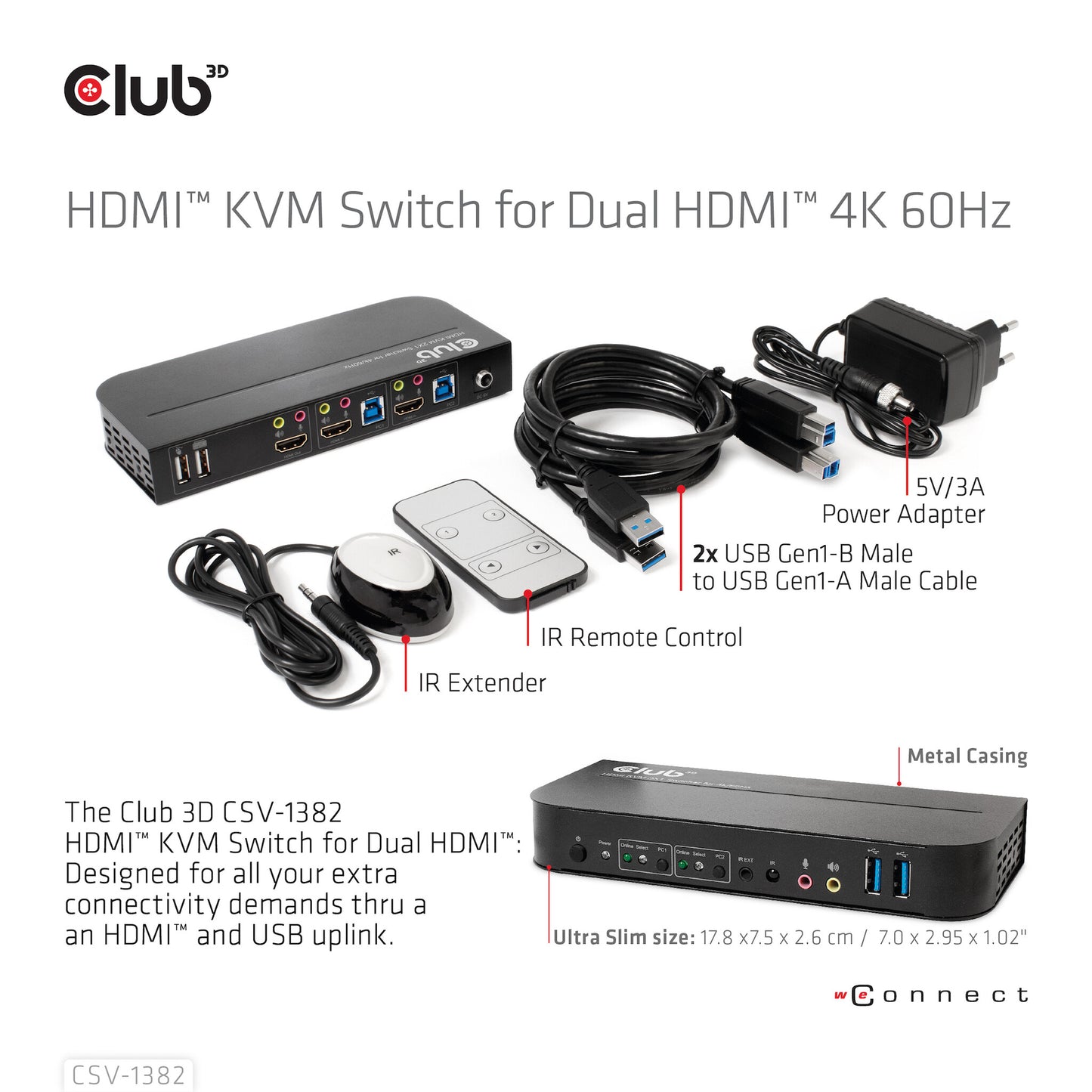CLUB3D CSV-1382 KVM-switchar Svart