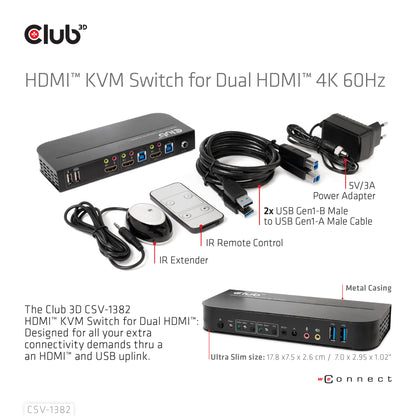 CLUB3D CSV-1382 KVM-switchar Svart