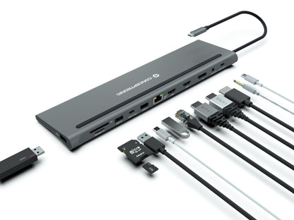Conceptronic DONN17G dockningsstationer för bärbara datorer Kabel USB 3.2 Gen 1 (3.1 Gen 1) Type-C Grå