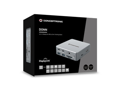 Conceptronic DONN25G dockningsstationer för bärbara datorer Kabel USB 3.2 Gen 2 (3.1 Gen 2) Type-C Silver