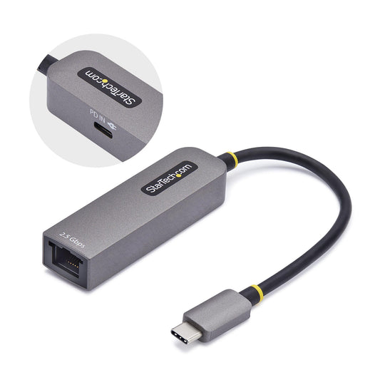StarTech.com 2,5 GbE USB-C till Ethernet-adapter, 100 W PD Pass-Through, NBASE-T NIC, USB 3.0 Type-C 2,5/1G-nätverk med flera hastigheter, Thunderbolt-kompatibel, Windows och Mac