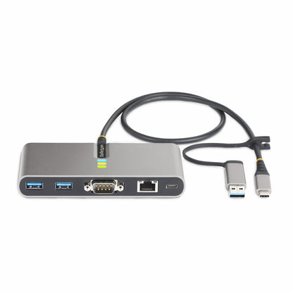 StarTech.com USB-C-hubb med Ethernet och RS-232, ansluten USB-C till USB-A-dongel, 100 W pass-through-strömförsörjning, 2x USB-A 5 Gbps, Gigabit Ethernet, RS232 seriell (FTDI)