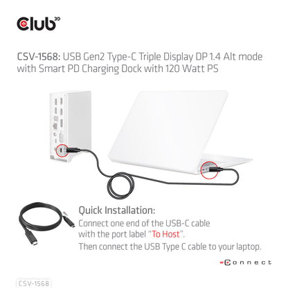 CLUB3D CSV-1568 dockningsstationer för bärbara datorer Dockning USB 3.2 Gen 2 (3.1 Gen 2) Type-C Metallisk