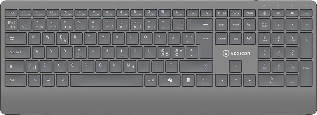 Voxicon DK-320WL/B tangentbord Hem / Kontor Trådlös RF + Bluetooth QWERTY Nordic Grå