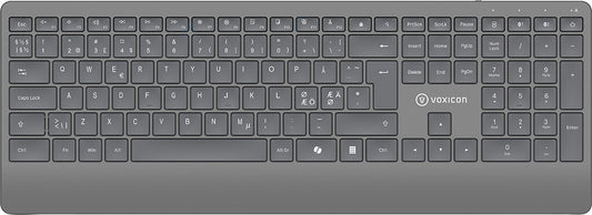 Voxicon DK-320WL/B tangentbord Hem / Kontor Trådlös RF + Bluetooth QWERTY Nordic Grå