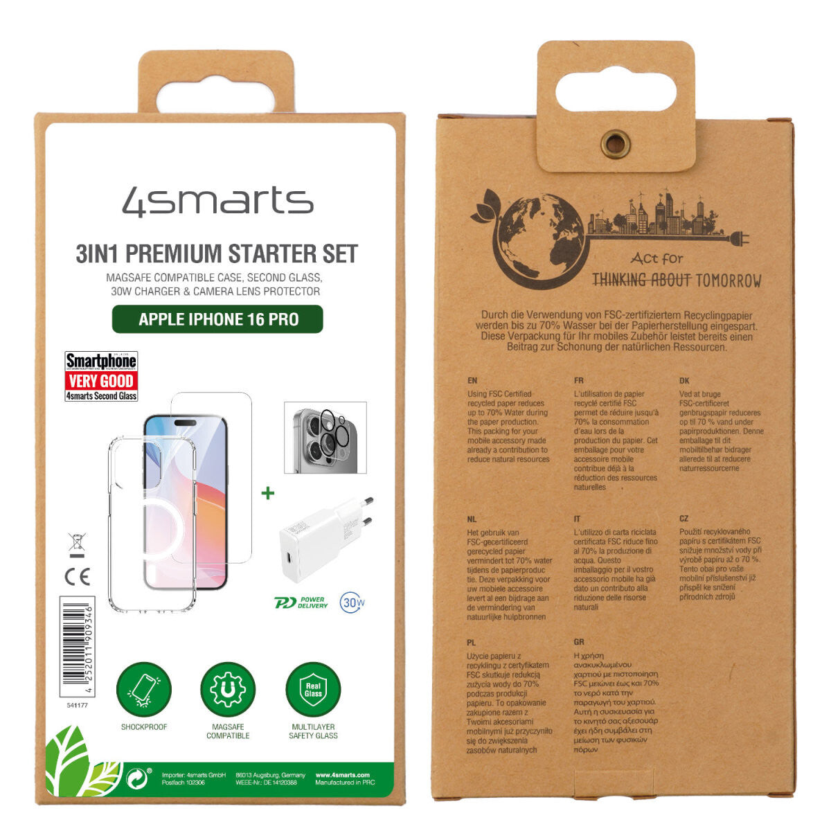 4smarts 3in1 Premium Starter Set mobiltelefon startpaket Transparent, Vit