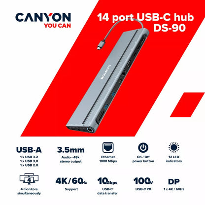 Canyon DS-90 USB 3.2 Gen 1 (3.1 Gen 1) Type-C Grå