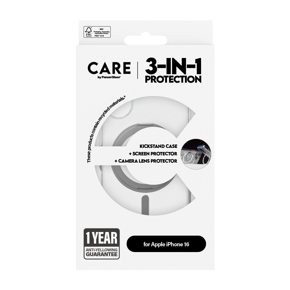PanzerGlass CARE™ by ® 3-in-1 Ceramic Bundle iPhone 16 mobiltelefonfodral Mobilskal Transparent